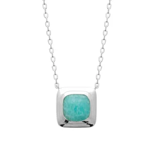 Collier argent rhodié amazonite turquoise carrée