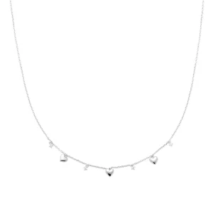 Collier argent rhodié breloques coeur et zircon
