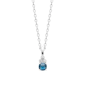 Collier argent rhodié cristal bleu et diamants synthétiques