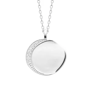 Collier argent rhodié pendentif asymétrique et lune empierrée