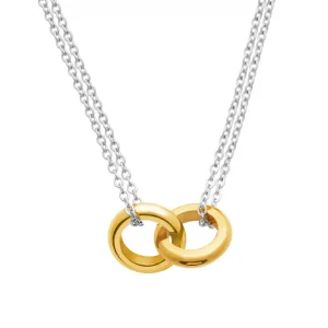 Collier bicolore 2 anneaux entrelacés 2 chaînes en acier inoxydable