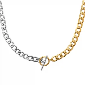 Collier bicolore maillons cubains acier inoxydable