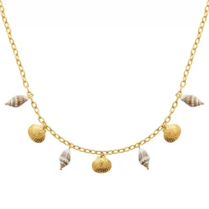 Collier breloques coquillages acier inoxydable doré