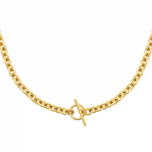 Collier chaîne fermoir toggle acier inoxydable doré