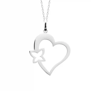 Collier coeur et papillon acier inoxydable