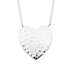 Collier coeur martelé argent rhodié