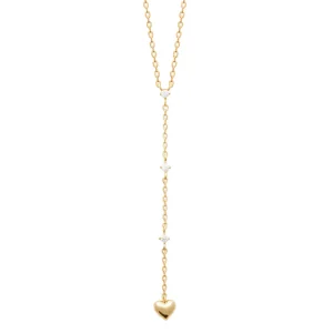 Collier cravate plaqué or coeur et zircon