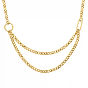 Collier double chaîne maille gourmette acier inoxydable doré