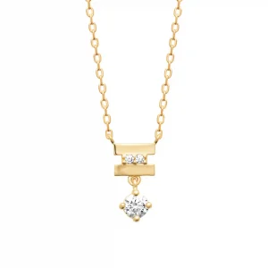 Collier double ornement plaqué or et diamant synthétique suspendu