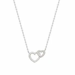 Collier grand et petit coeur sertis argent rhodié