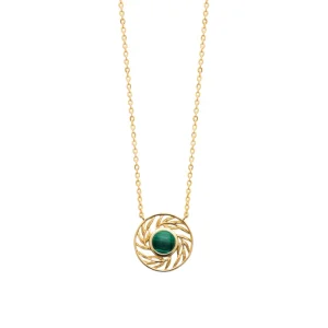 Collier laurier plaqué or malachite