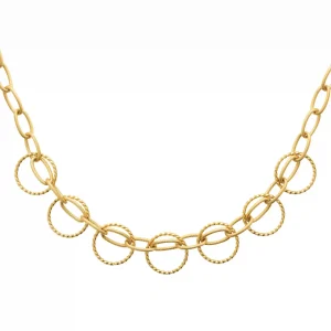 Collier maillons ovales et ronds torsadés acier inoxydable doré