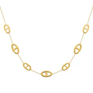 Collier motifs ovales symétriques acier inoxydable doré