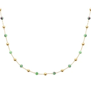 Collier perles plaqué or et rubis zoïsite