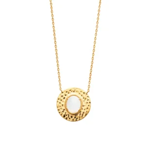 Collier pierre de lune plaqué or martelé