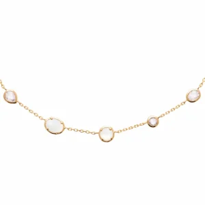 Collier plaqué or 2 pierres de lune et diamants synthétiques