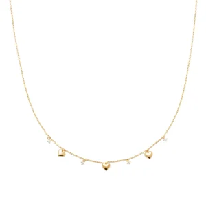 Collier plaqué or breloques coeur et zircon