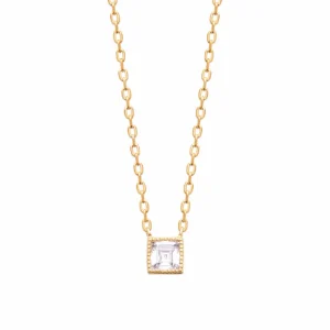 Collier plaqué or diamant synthétique solitaire carré