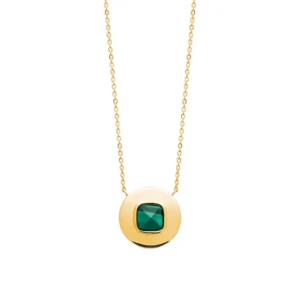 Collier plaqué or malachite sur pastille