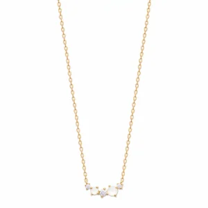 Collier plaqué or pierres de lune et diamants synthétiques