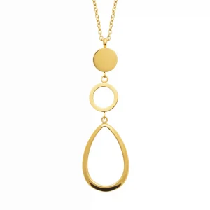 Collier sautoir formes géométriques acier inoxydable doré