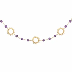 Collier soleil trio plaqué or améthyste