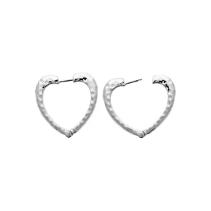 Créoles coeur martelé argent rhodié