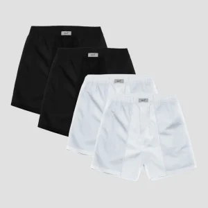 Weite Boxershorts für Herren 4er-Pack 100 % Baumwolle Weiß und Schwarz
