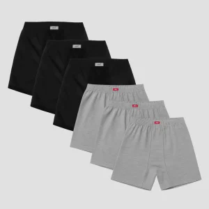 Weite Boxershorts für Herren 6er-Pack 100 % Baumwolle Schwarz und Grau