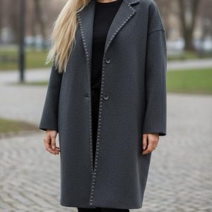 Long manteau surpiqué gris