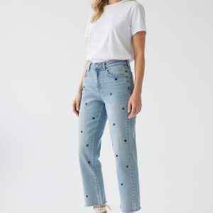 Jean à broderies florales