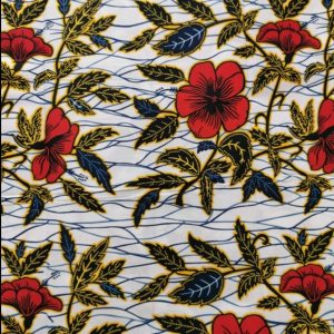 Tissu wax africain, imprimé wax, tissu 100% coton motif fleur d&rsquo;hibiscus