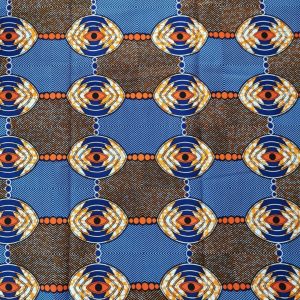 Tissu africain wax bleu marron orange