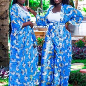 ENSEMBLE PANTALON EN SOIE ET HAUT KIMONO EN MOUSSELINE FEMMES