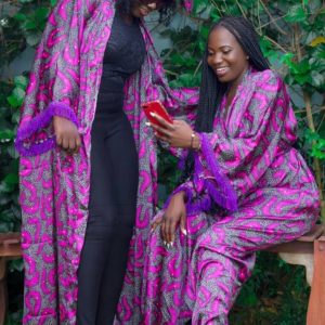 KIMONO IMPRIMEE LONG EN SOIE SATIN POUR FEMME