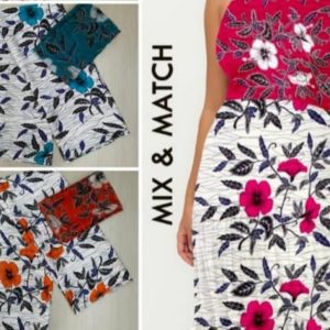 TISSU SOIE SATIN IMPRIME WAX MOTIF FLEUR D&rsquo;HIBISCUS 2TONS 6 YARDS