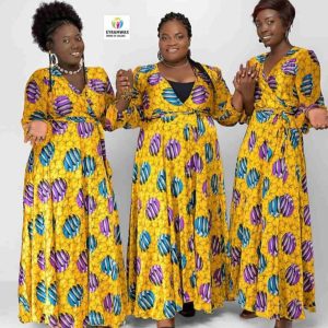 Robe portefeuille longue en soie imprimée