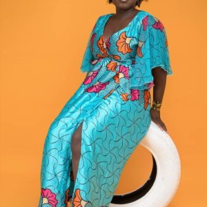 Robe portefeuille longue en soie imprimée