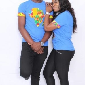 SHIRT HOMME BLEU MOTIF AFRIQUE EN WAX