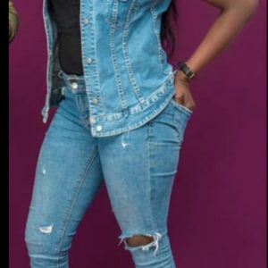 Veste en jean imprimé wax