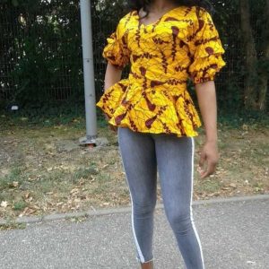 Top en wax à manches bouffantes