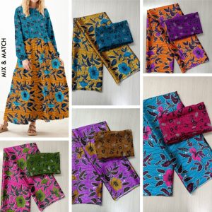 TISSU SOIE SATIN IMPRIME WAX MOTIF FLEUR D&rsquo;HIBISCUS