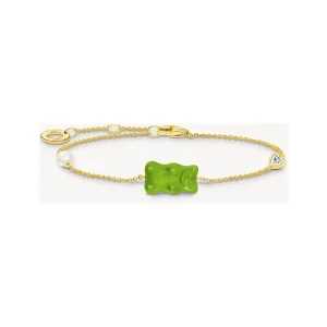 Bracelet avec Ours d’or vert, perle et pierre, doré