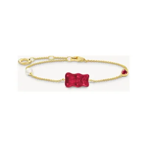 Bracelet avec Ours d’or rouge, perle et pierre, doré