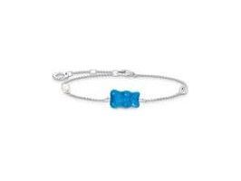 BRACELET AVEC OURS D’OR BLEU, PERLE ET PIERRE, ARGENT