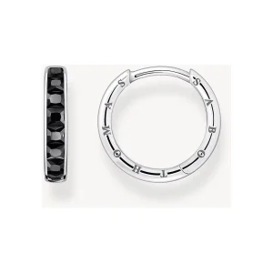 Créoles avec pierres noires pavé argent