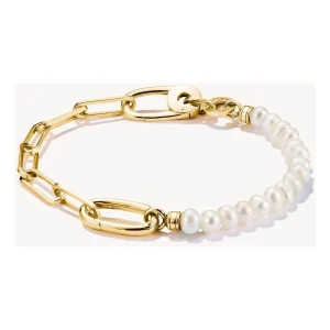 BRACELET CHARM PAPERCLIP ET PERLES AVEC UN CONNECT LINK PLAQUÉ OR