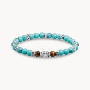 BRACELET AVEC TURQUOISES BEADS ET OEIL-DE-TIGRE BEADS ARGENT