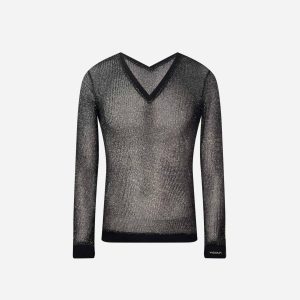 TOP COL V EN MAILLE NOIR LUREX