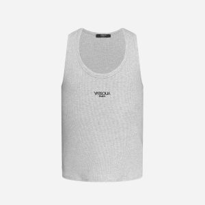 DÉBARDEUR GRIS CÔTÉLÉ À LOGO YASSOUA PARIS